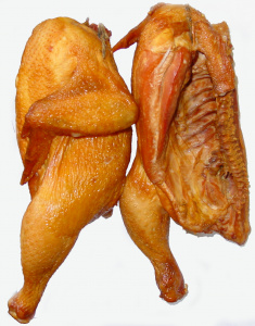 Полутушки кур продукт деликатесный из мяса курицы копчено-варёный 
